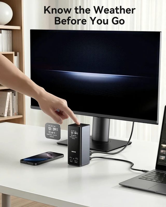 Alt view image 6 of 7 - USB C Docking Station 3 Monitors Display with Weather Function 3 HDMI & 2 DP, Max to Extend Triple Monitor, Weather Forecast/Working Status Display/Turn off Screen Button Function