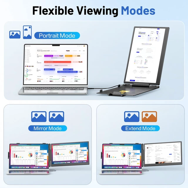 Alt view image 4 of 7 - Laptop Screen Extender, 14" FHD 1080P Portable Monitor for Laptop with 100% sRGB, Dual Screen Extender for Laptop 1317.3", Plug & Play External Monitor, Business Travel & Home Office