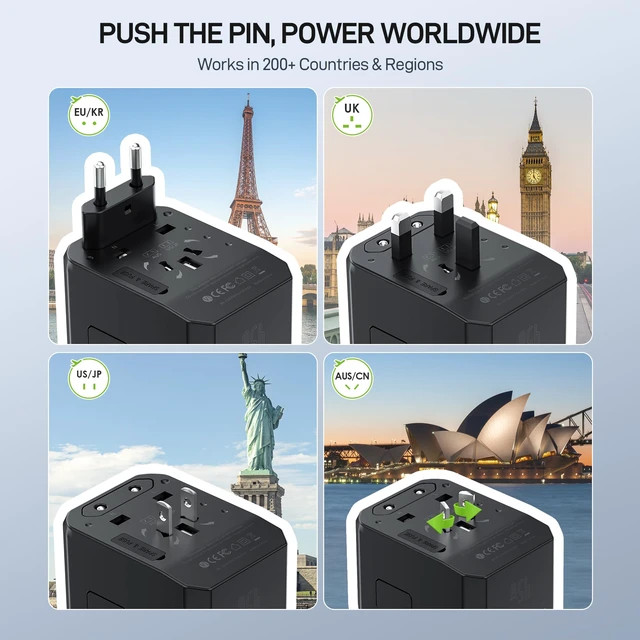 Alt view image 4 of 7 - 45W Universal Travel Adapter PD&QC, 1AC/3USB-C/2USB-A Travel Plug Adapter for EU/US/UK/AUS, Fast Charging for Multi-Device, Not A Voltage Converter, TA-105S, Rose Gold