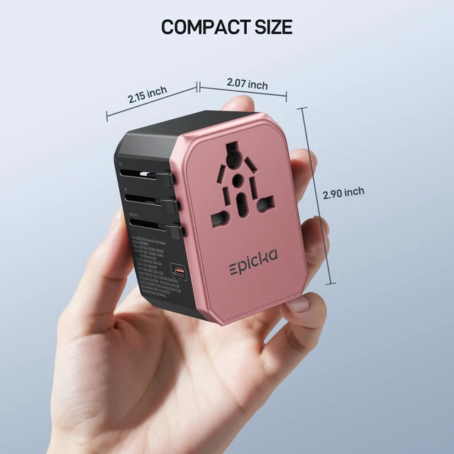 Alt view image 6 of 7 - 45W Universal Travel Adapter PD&QC, 1AC/3USB-C/2USB-A Travel Plug Adapter for EU/US/UK/AUS, Fast Charging for Multi-Device, Not A Voltage Converter, TA-105S, Rose Gold