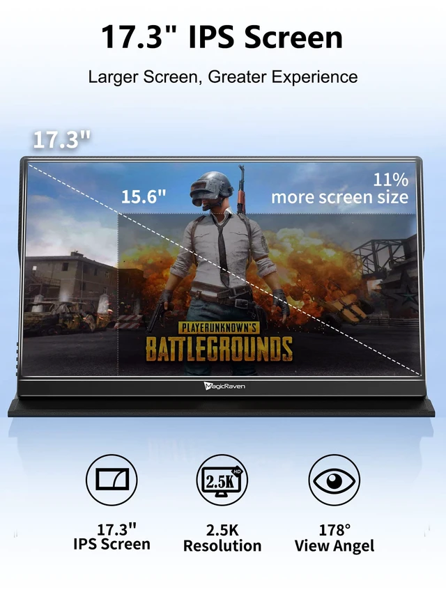 Alt view image 2 of 7 - Portable Gaming Monitor, USB-C HDMI Laptop Screen Extender, Second Display for Console with Built-in Speakers, Works with PS5, Xbox, Switch, Ideal for Travel Home Office - 17.3"