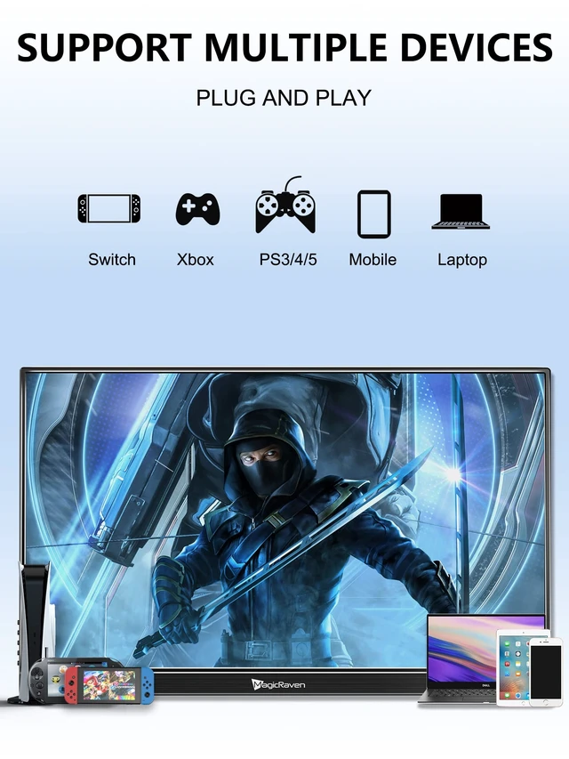 Alt view image 4 of 7 - Portable Gaming Monitor, USB-C HDMI Laptop Screen Extender, Second Display for Console with Built-in Speakers, Works with PS5, Xbox, Switch, Ideal for Travel Home Office - 17.3"