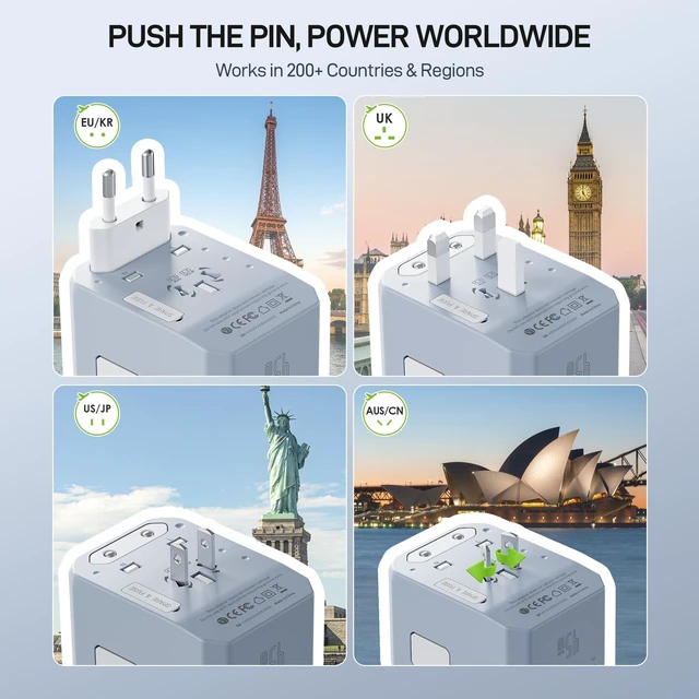 Alt view image 4 of 7 - 45W Universal Travel Adapter PD&QC, 1AC/3USB-C/2USB-A Travel Plug Adapter for EU/US/UK/AUS, Fast Charging for Multi-Device, Not A Voltage Converter, TA-105S, Blue