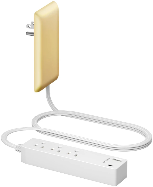 Main image of Outlet Extender with 3 Receptacles, 12W USB-A & USB-C, Flat-Face ETL Listed, 3ft Cord, 1625W, Matte Gold, 3-Outlet Power Strip, Wall Plate Plug With Cord Extender, Premium Quality