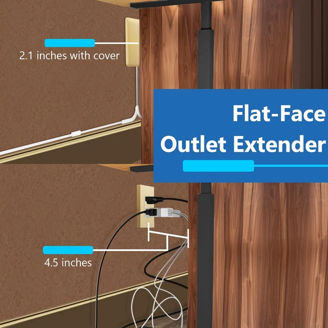 Alt view image 3 of 7 - Outlet Extender with 3 Receptacles, 12W USB-A & USB-C, Flat-Face ETL Listed, 3ft Cord, 1625W, Matte Gold, 3-Outlet Power Strip, Wall Plate Plug With Cord Extender, Premium Quality