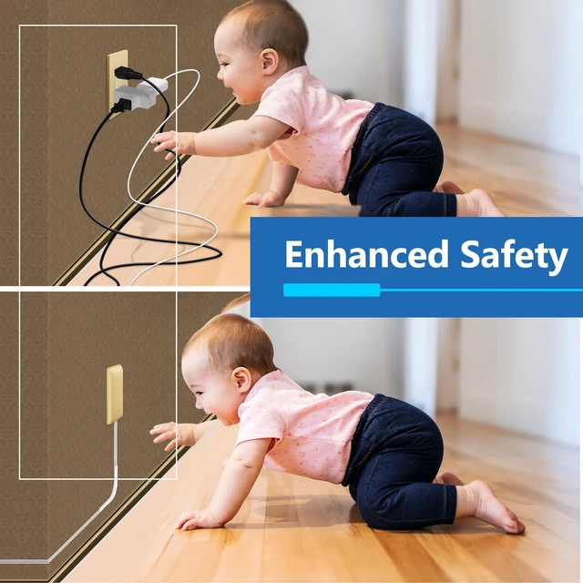 Alt view image 4 of 7 - Outlet Extender with 3 Receptacles, 12W USB-A & USB-C, Flat-Face ETL Listed, 3ft Cord, 1625W, Matte Gold, 3-Outlet Power Strip, Wall Plate Plug With Cord Extender, Premium Quality