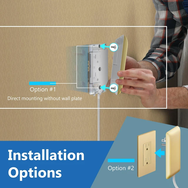Alt view image 7 of 7 - Outlet Extender with 3 Receptacles, 12W USB-A & USB-C, Flat-Face ETL Listed, 3ft Cord, 1625W, Matte Gold, 3-Outlet Power Strip, Wall Plate Plug With Cord Extender, Premium Quality