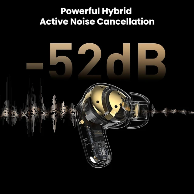 Alt view image 3 of 7 - NC20 Active Noise Cancelling Wireless Earbuds LDAC Hi-Res Bluetooth 6 Mics AI Call Ear Buds 80H Playtime, Dual Pairing, 32 EQ via App, IPX8 Waterproof, Wireless Charging Case Titanium Gold