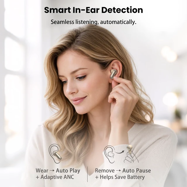 Alt view image 6 of 7 - NC20 Active Noise Cancelling Wireless Earbuds LDAC Hi-Res Bluetooth 6 Mics AI Call Ear Buds 80H Playtime, Dual Pairing, 32 EQ via App, IPX8 Waterproof, Wireless Charging Case Titanium Pink