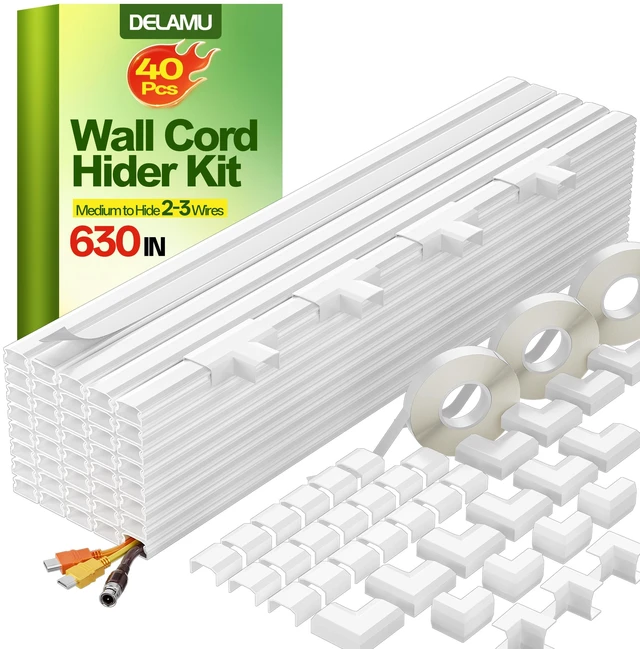 Main image of Cord Hider Wall, 630in Cord Covers for 2-3 Wires, Easy Set up Cable Hider Wire Covers for Cords on Wall, Self-Adhesive Wire Hiders for TV on Wall, Cable Cover Management, W1.0 H0.53in, White