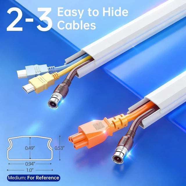 Alt view image 3 of 7 - Cord Hider Wall, 472in Cord Covers for 2-3 Wires, Easy Set up Cable Hider Wire Covers for Cords on Wall, Self-Adhesive Wire Hiders for TV on Wall, Cable Cover Management, W1.0 H0.53in, White