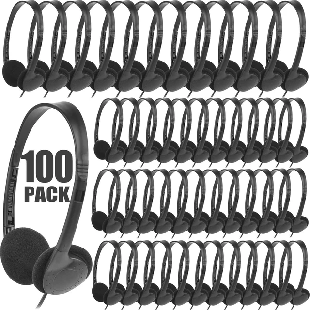 Main image of Classroom Headphones Bulk 100 Pack for Kids, Wholesale Disposable Earphones Low Cost Class Set for School Students Children Teens and More (LS04,100 Black)