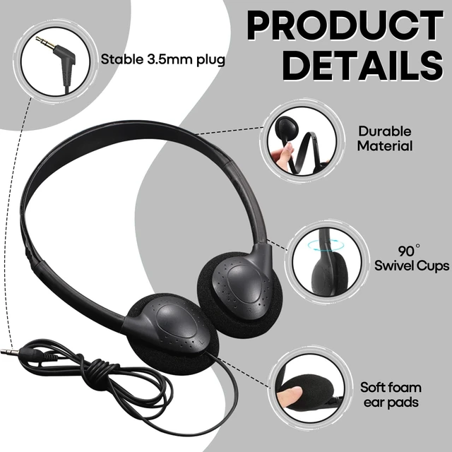 Alt view image 3 of 7 - Bulk Headphones 50 Pack for Kids School Classroom,Wholesale Wired Adjustable On Ear Earphones Class Set for Students Children Toddler Teens Boys Girls and Adult (GS857, Black)