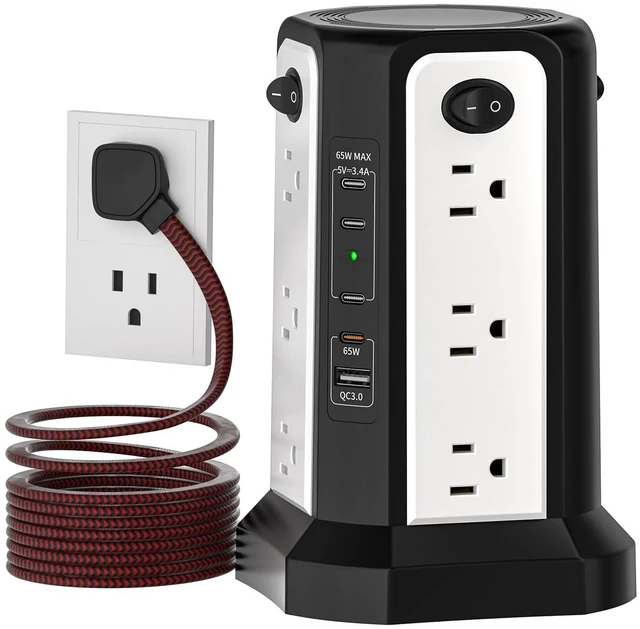 Main image of PD65W USB C Fast Desktop Power Strip Surge Protector Desktop Charging Station, 12 AC Outlets 4 USB C 1 USB A, 10FT Extension Cord with Overload Protection for Home Office Dorm
