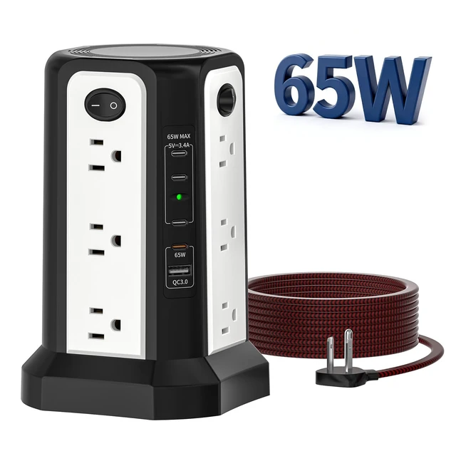 Alt view image 2 of 7 - PD65W USB C Fast Desktop Power Strip Surge Protector Desktop Charging Station, 12 AC Outlets 4 USB C 1 USB A, 10FT Extension Cord with Overload Protection for Home Office Dorm
