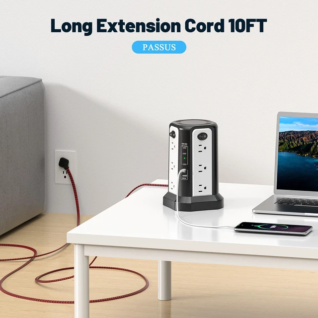 Alt view image 7 of 7 - PD65W USB C Fast Desktop Power Strip Surge Protector Desktop Charging Station, 12 AC Outlets 4 USB C 1 USB A, 10FT Extension Cord with Overload Protection for Home Office Dorm