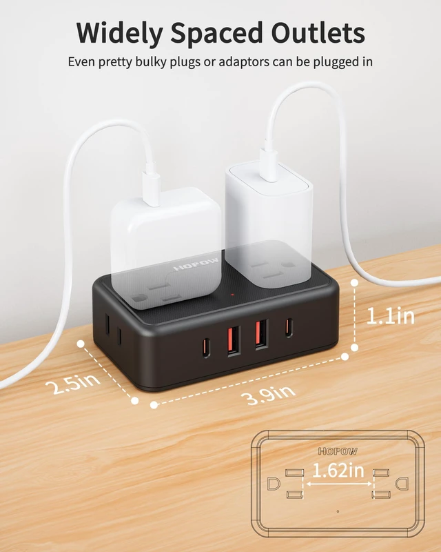 Alt view image 7 of 7 - 2 Pack Desk Clamp Power Strip with 4 Outlets & 4USB, 10FT Extension Cord Desktop Mount, Fits 2.75" Tabletop Edge, Wide Spaced, 1625W/13A, Flat Plug, No Surge Protector for Home Office, Black