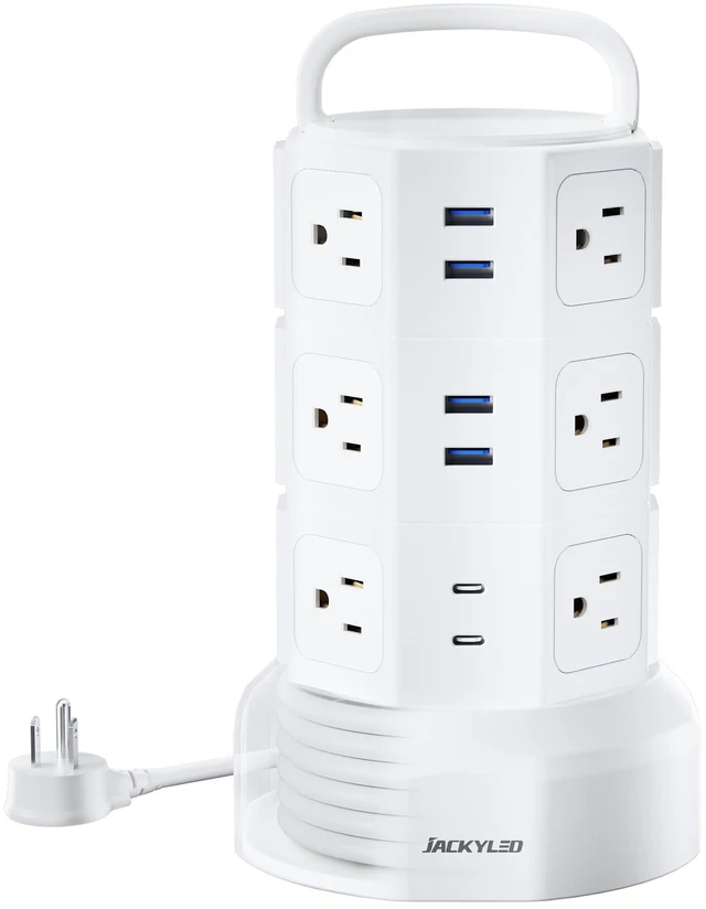 Main image of Power Strip Tower Surge Protector, 12 AC 6 USB (2 USB C), 1050J 6.5Ft Retractable Extension Cord with Multiple Outlets, 1625W/13A Outlet Extender, USB Charging Station for Home Office Dorm