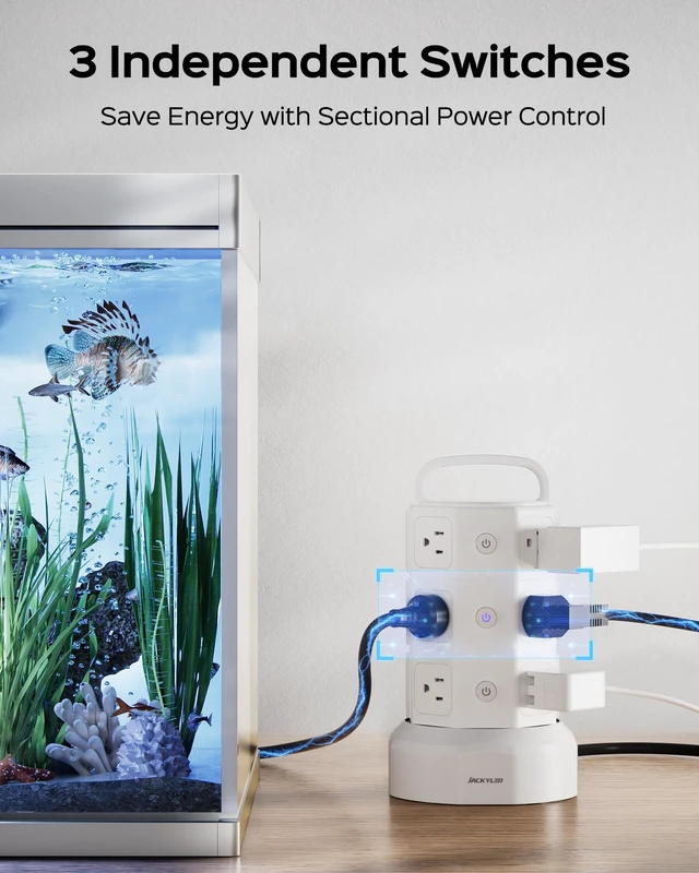 Alt view image 4 of 7 - Power Strip Tower Surge Protector, 12 AC 6 USB (2 USB C), 1050J 6.5Ft Retractable Extension Cord with Multiple Outlets, 1625W/13A Outlet Extender, USB Charging Station for Home Office Dorm