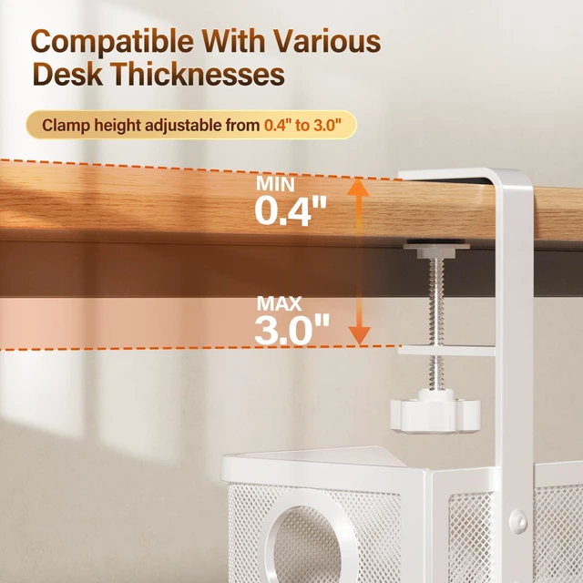 Alt view image 3 of 7 - Under Desk Cable Management Large, 16" Cable Management Box for Table Thickness up to 3", Wire Cord Organizer with Clamp No Drill, No Damage to Desk (White)