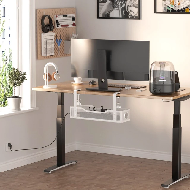 Alt view image 7 of 7 - Under Desk Cable Management Large, 16" Cable Management Box for Table Thickness up to 3", Wire Cord Organizer with Clamp No Drill, No Damage to Desk (White)