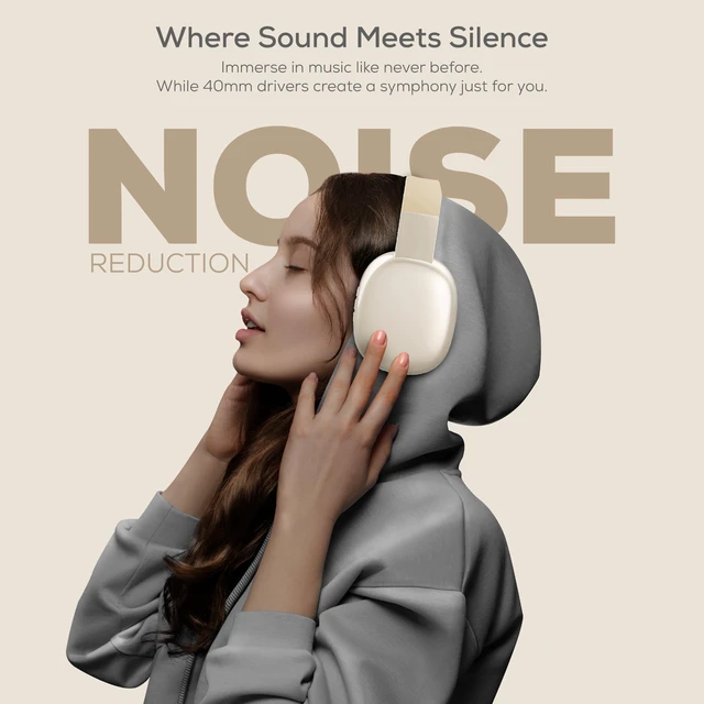 Alt view image 2 of 6 - Wireless Over Ear Bluetooth Headphones with Microphone - Wireless Headset -Noise Reduction - Bluetooth, Wired,Built in Micro SD for Travel, Home, Work TV,PC,Gaming,Cellphone (Beige)