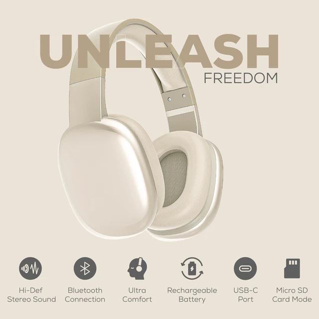 Alt view image 3 of 6 - Wireless Over Ear Bluetooth Headphones with Microphone - Wireless Headset -Noise Reduction - Bluetooth, Wired,Built in Micro SD for Travel, Home, Work TV,PC,Gaming,Cellphone (Beige)
