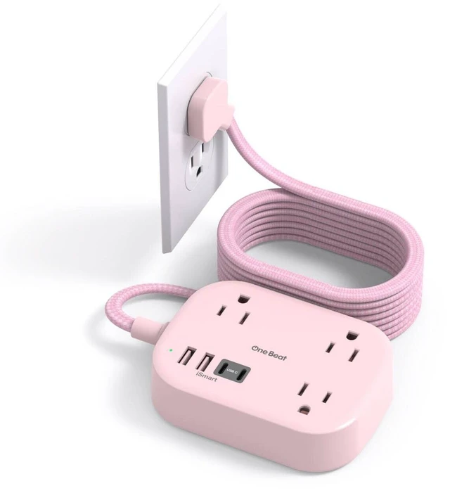 Main image of Cruise Essentials 2026, Travel Power Strip with USB C,Flat Plug, Pink 10ft Extension Cord with 3 Outlets 4 USB Ports(2USB C),Desk Wall Outlet Extender,Non Surge Protector for Cruise,Dorm Room,ETL