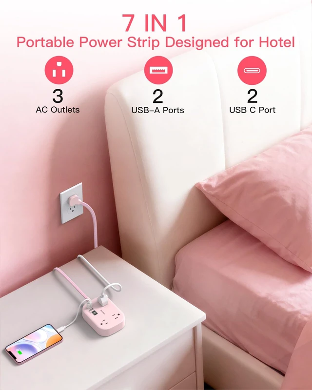 Alt view image 3 of 7 - Cruise Essentials 2026, Travel Power Strip with USB C,Flat Plug 6ft Extension Cord with 3 Outlets 4 USB Ports(2 USB C),Desk Wall Outlet Extender,Non Surge Protector for Cruise,Dorm Room,ETL