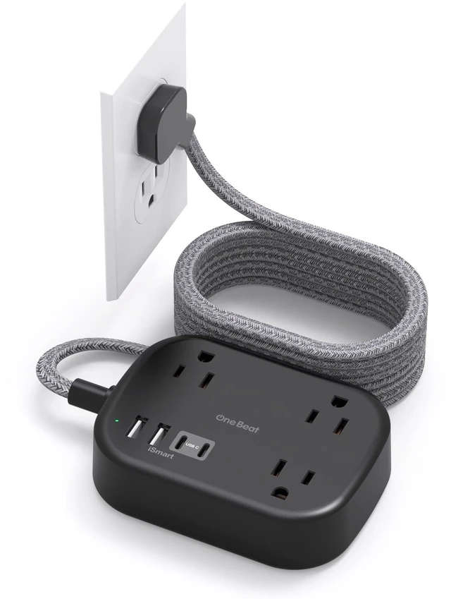 Main image of Cruise Essentials 2026, Travel Power Strip with USB C,Flat Plug, Black 10ft Extension Cord with 3 Outlets 4 USB Ports(2USB C),Desk Wall Outlet Extender,Non Surge Protector for Cruise,Dorm Room,ETL