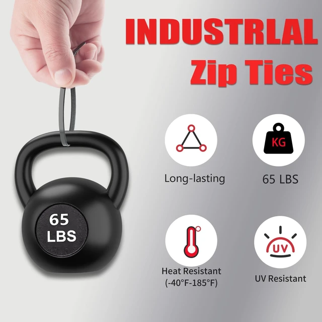 Alt view image 3 of 7 - 8 Inch Black Zip Ties 10000 Pcs, 65 LBS UV Resistant Cable Ties Self-Locking Ties, Wire Ties for Indoor and Outdoor Use