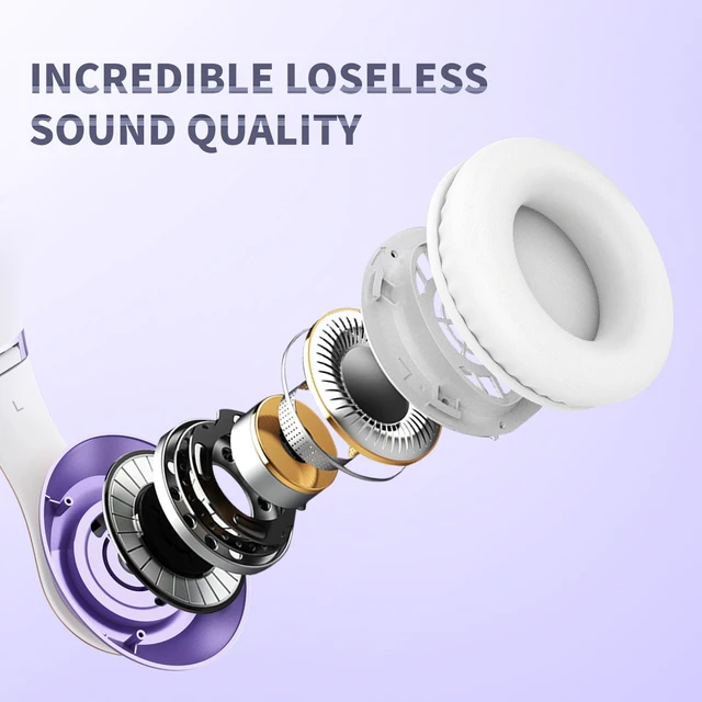 Alt view image 2 of 6 - Bluetooth Headphones Over Ear, Wireless HiFi Stereo Foldable Headset 65H Playtime, Bluetooth 6.0, 6 EQ Modes, Built-in Mic, Deep Bass Stereo, Lightweight Design for Home, Office, Travel & PC