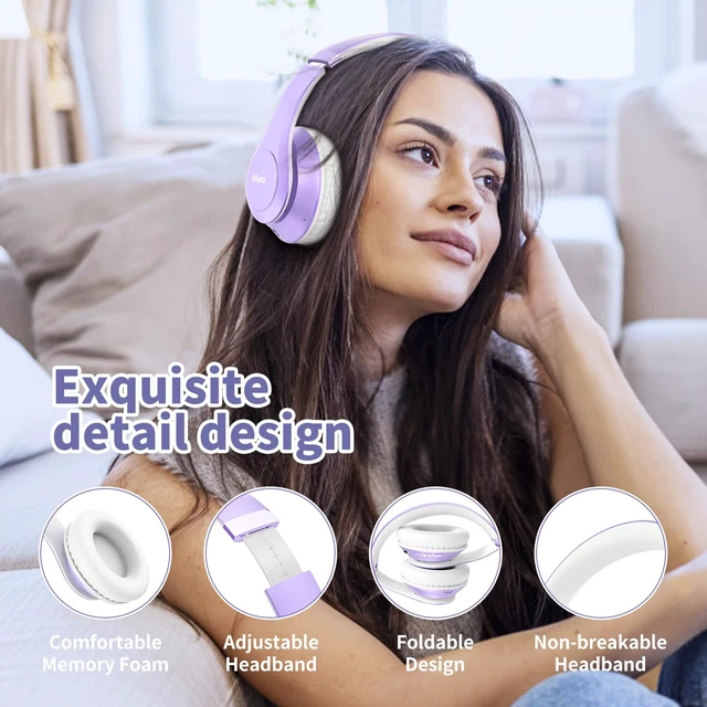 Alt view image 4 of 6 - Bluetooth Headphones Over Ear, Wireless HiFi Stereo Foldable Headset 65H Playtime, Bluetooth 6.0, 6 EQ Modes, Built-in Mic, Deep Bass Stereo, Lightweight Design for Home, Office, Travel & PC