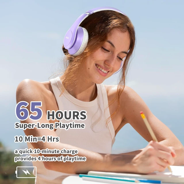 Alt view image 5 of 6 - Bluetooth Headphones Over Ear, Wireless HiFi Stereo Foldable Headset 65H Playtime, Bluetooth 6.0, 6 EQ Modes, Built-in Mic, Deep Bass Stereo, Lightweight Design for Home, Office, Travel & PC