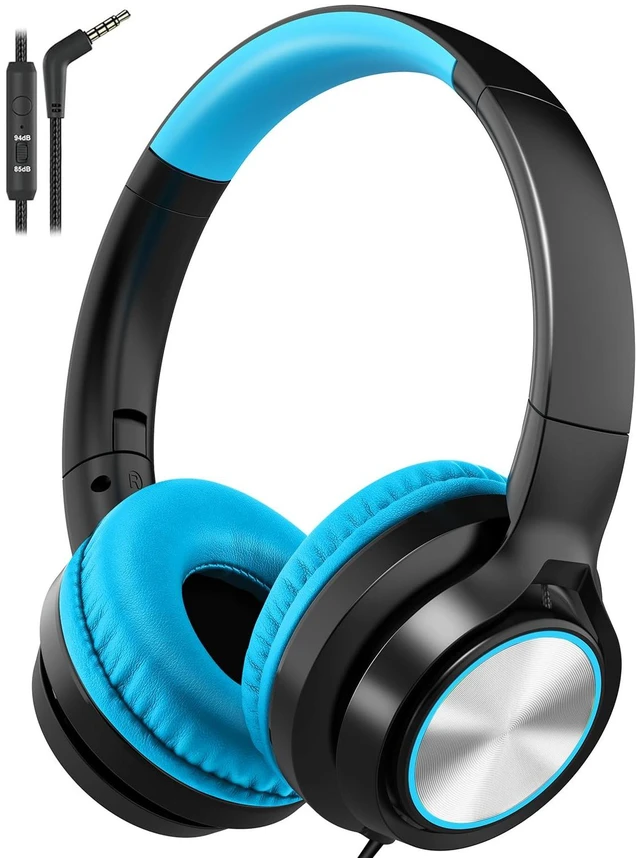 Main image of Kids Headphones with Microphone, Wired Over Ear Headsets with Limited Volume 85dB/ 94dB for Boys Girls Teens Children Online School/Travel/iPad/Tablet/Cellphone