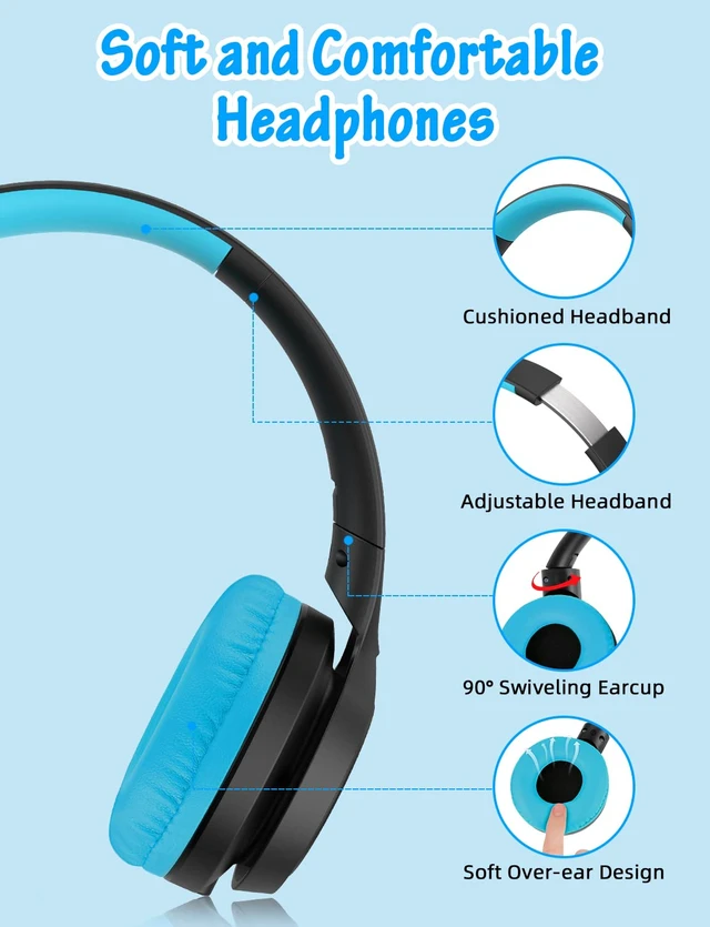 Alt view image 5 of 7 - Kids Headphones with Microphone, Wired Over Ear Headsets with Limited Volume 85dB/ 94dB for Boys Girls Teens Children Online School/Travel/iPad/Tablet/Cellphone