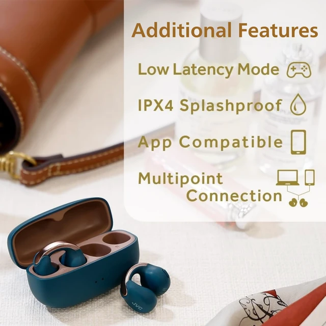 Alt view image 6 of 7 - Nearphones HANP1TA Open Ear True Wireless Headphones, Teal Blue Bluetooth 5.3, 24H Playback, IPX4 Water Resistant, Built-in Mic, Ear Clip Design