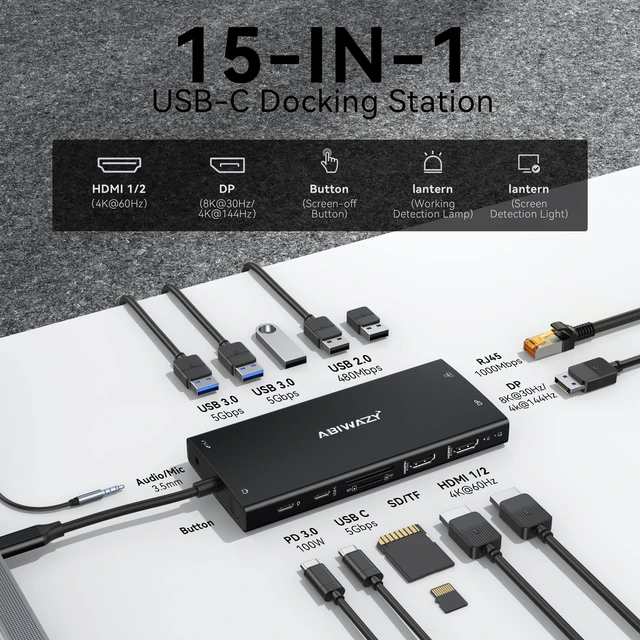 Alt view image 2 of 7 - Docking Station Dual Monitor, 15 in 1 USB C Docking Station 3 Monitors