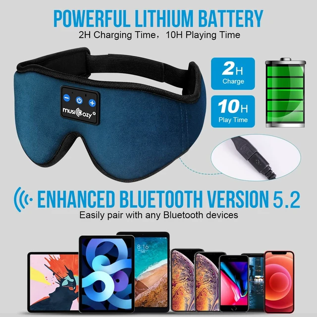 Alt view image 4 of 7 - Bluetooth 5.4 Sleep Headphones Sleeping Eye Mask Earbuds Headband HD Stereo Sound, Wireless Headphones with Soft Lining Blackout Washable Design for Side Sleepers Travel Meditation Relaxation