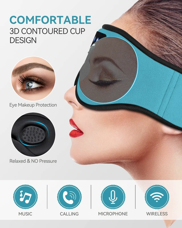 Alt view image 2 of 7 - 3D Sleep Headphones Bluetooth 5.4 Sleep Mask with HD Speakers Soft Velvet Cotton Fabric, Blackout Design, Side Sleeper Comfort, Washable Style, 14 Hours Playtime, Travel Meditation Gifts
