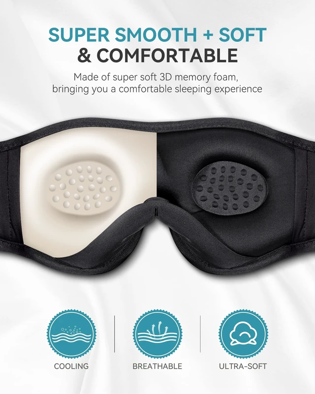 Alt view image 3 of 7 - 3D Sleep Headphones Bluetooth 5.4 Sleep Mask with HD Speakers Soft Velvet Cotton Fabric, Blackout Design, Side Sleeper Comfort, Washable Style, 14 Hours Playtime, Travel Meditation Gifts
