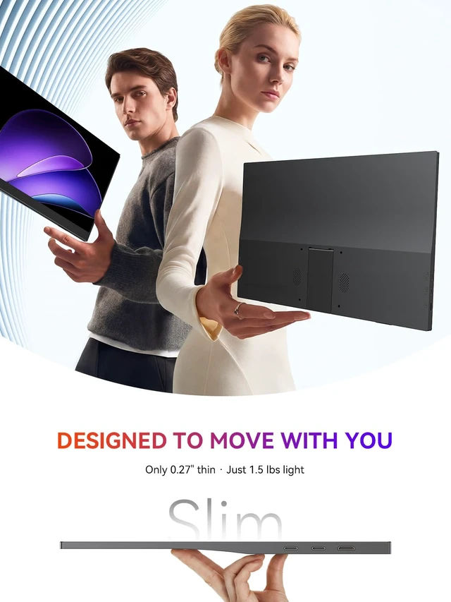 Alt view image 5 of 7 - Portable Monitor, 15.6" 125% sRGB Ultra-Slim Laptop Display 1080P, 2000:1 Contrast, VESA Support, Stand Included, USB-C & Mini HDMI External Screen for Laptop, Gaming & Travel