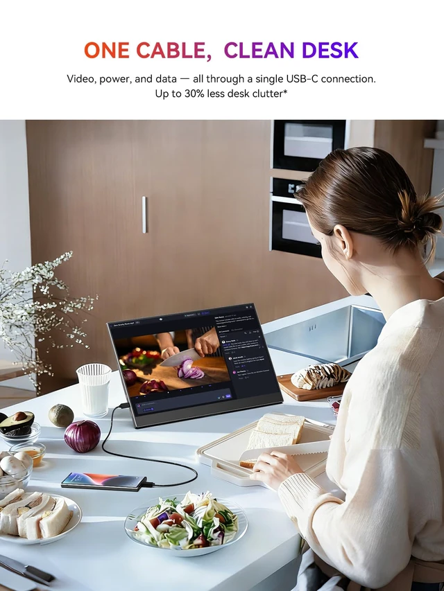 Alt view image 6 of 7 - Portable Monitor, 15.6" 125% sRGB Ultra-Slim Laptop Display 1080P, 2000:1 Contrast, VESA Support, Stand Included, USB-C & Mini HDMI External Screen for Laptop, Gaming & Travel