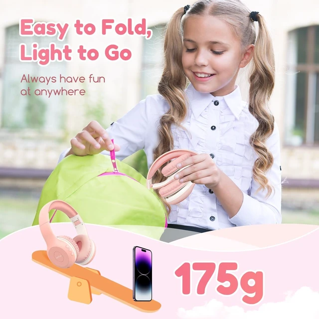 Alt view image 7 of 7 - K2 Kids Bluetooth Headphones for School, Kids Headphones with Mic Volume Limited, 40H Playtime, Built-in Mic, Stereo Sound, Foldable Over-Ear Headphone for Kids/Toddler/Travel/Tablet, Pink
