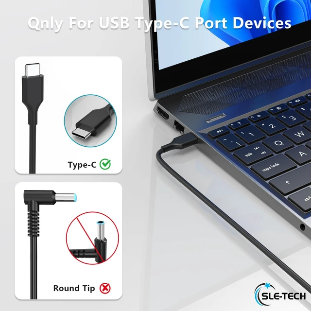 Alt view image 2 of 7 - 65W USB-C Type-C Fast Charger for HP Chromebook 14 x360 14c Plus Compatible with HP 11 11A G5-G8 EE,14a, 14c, Chromebook Plus, TPN-LA12 HA01 CA06 CA21, 20V 3.25A, Type-C PD Cord
