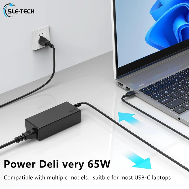 Alt view image 3 of 7 - 65W USB-C Type-C Fast Charger for HP Chromebook 14 x360 14c Plus Compatible with HP 11 11A G5-G8 EE,14a, 14c, Chromebook Plus, TPN-LA12 HA01 CA06 CA21, 20V 3.25A, Type-C PD Cord