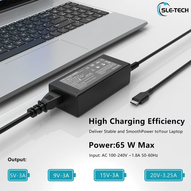 Alt view image 4 of 7 - 65W USB-C Type-C Fast Charger for HP Chromebook 14 x360 14c Plus Compatible with HP 11 11A G5-G8 EE,14a, 14c, Chromebook Plus, TPN-LA12 HA01 CA06 CA21, 20V 3.25A, Type-C PD Cord