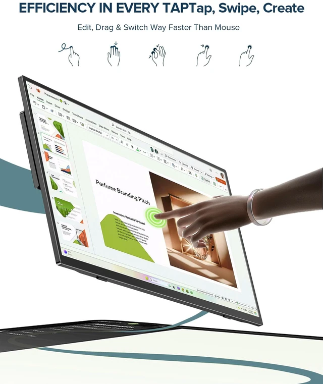 Alt view image 2 of 7 - Portable Monitor Touchscreen with Battery 8000mAh 15.6" for Travel 10-Point Touch, 1080P IPS 125% sRGB, Ultra-Slim, VESA & Stand, Eye Care, USB-C & MINI HDMI, For Laptop Computer (No WiFi)