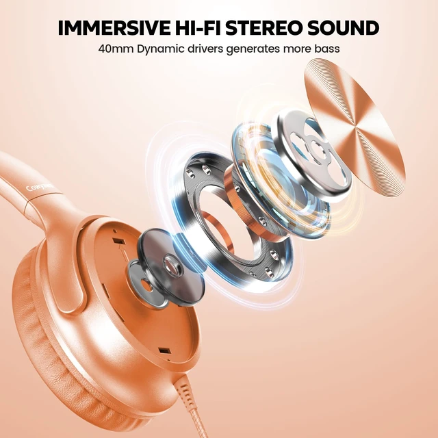 Alt view image 2 of 7 - USB C Headphones Wired, Over Ear USB C Wired Headphones with Microphone, Volume Control, HD Stereo Sound,Foldable USB Type C Headphone for Adult/Teens/Laptop/Computer/iPhone 15/16/17,Tangerine