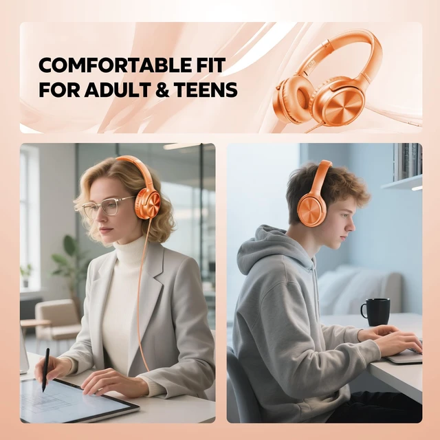 Alt view image 4 of 7 - USB C Headphones Wired, Over Ear USB C Wired Headphones with Microphone, Volume Control, HD Stereo Sound,Foldable USB Type C Headphone for Adult/Teens/Laptop/Computer/iPhone 15/16/17,Tangerine